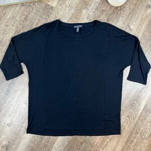 Eileen Fisher Black Tunic Half Sleeve Top Oversized XS
